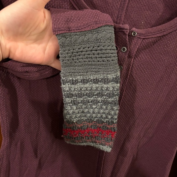 Free People Maroon Henley with Knit Cuffs - Picture 3 of 3